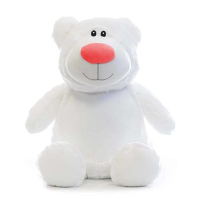 White teddy bear with red nose